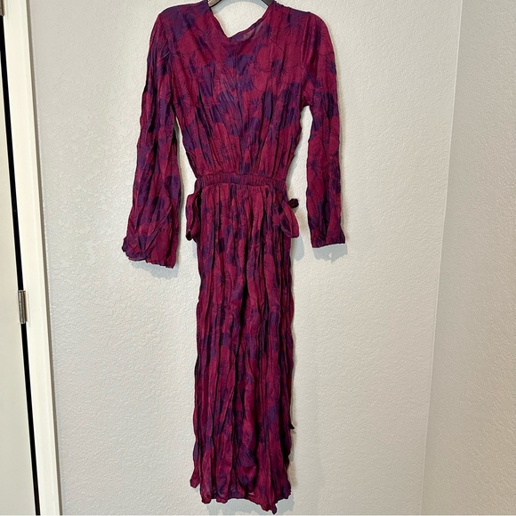 New Zara Wrinkled Jacquard Purple Maroon Maxi Dress Small 4886/475 - Picture 5 of 8